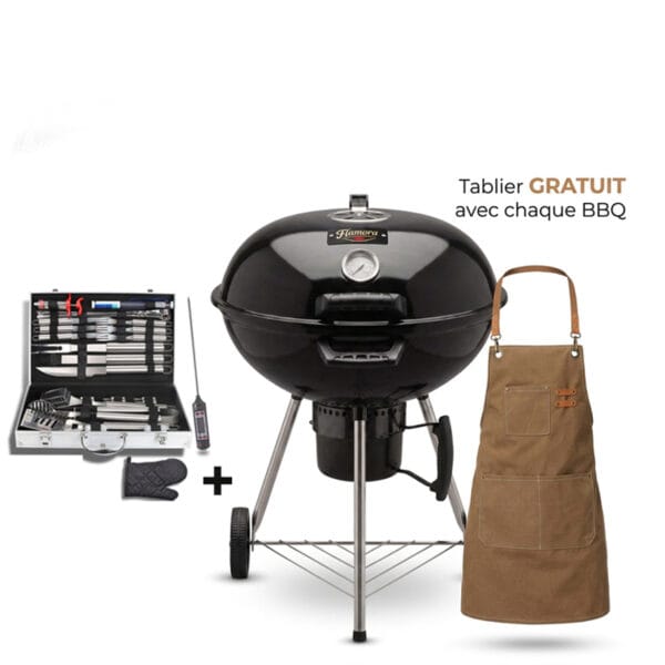 Barbecue au charbon Flamora avec kit bbq 32 pièces