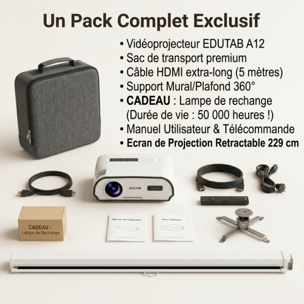 pack promo : video projecteur A12 Full HD+Écran de Projection Électrique Haute Performance